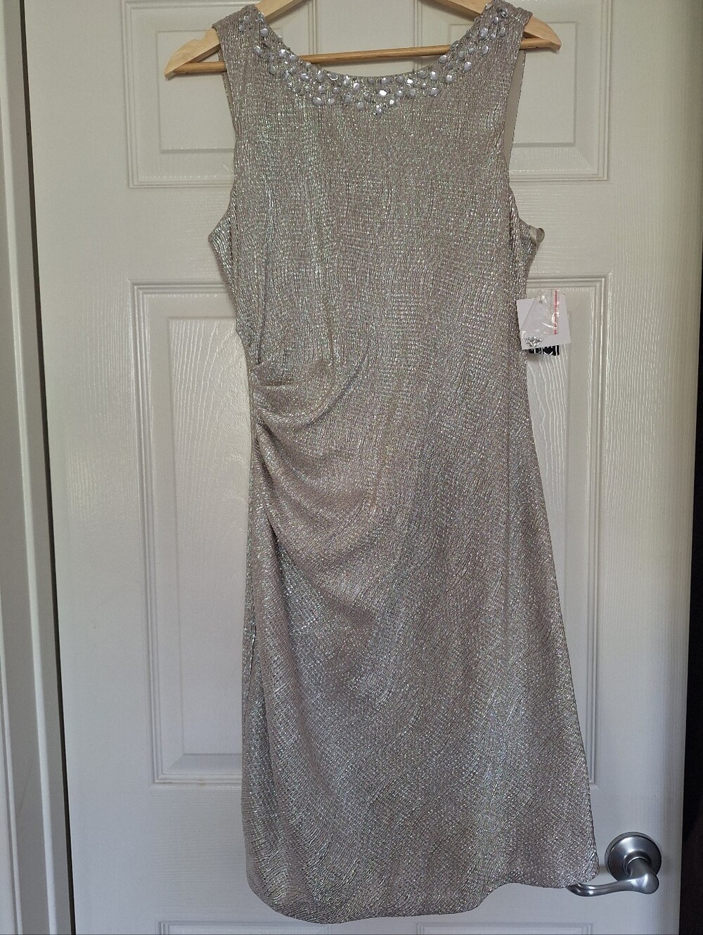 NWT Alex Evenings Champagne Metallic Ruched Crisscross Cocktail Dress 12P